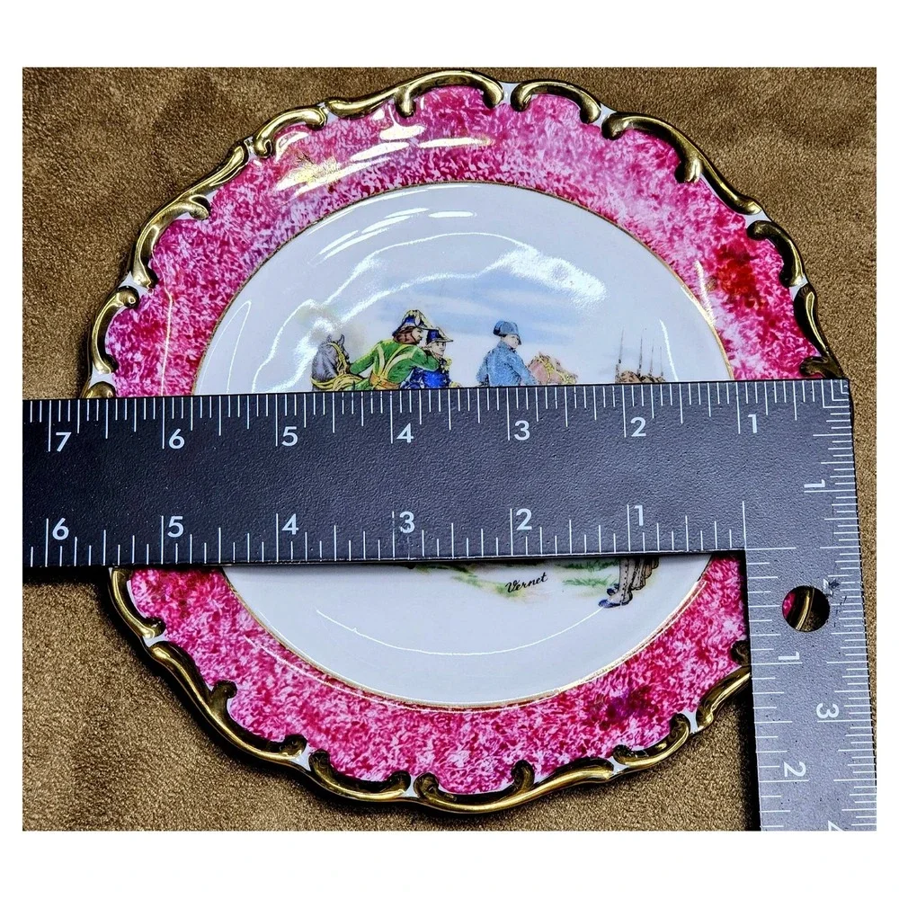 Schumann Arzberg Bavaria Napoleonic Battle Plate Set 7pc Magenta Gold Trim 7.5in